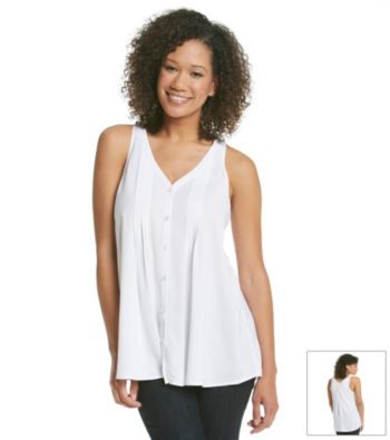 Spense® Button Down Pintuck Crochet Back Tank
