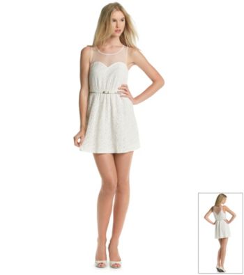 Sequin Hearts® Juniors' Belted Lace Dress