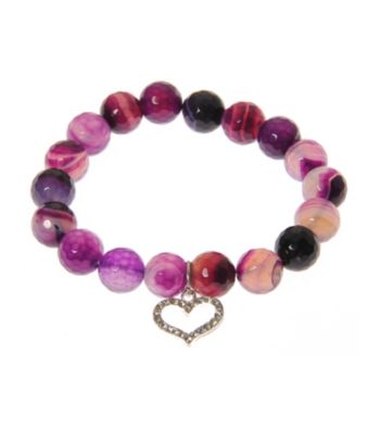 L&J Accessories Purple Fire Agate Bead Heart Stretch Bracelet