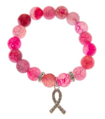 L&J Accessories Pink Fire Agate Breast Cancer Stretch Bracelet
