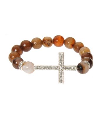 L&J Accessories Brown Fire Agate Bead Cross Stretch Bracelet