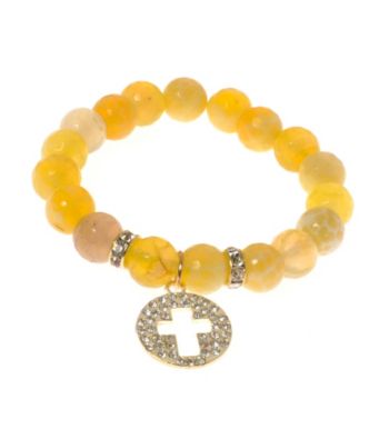 L&J Accessories Yellow Fire Agate Bead With Cross Charm Bracelet