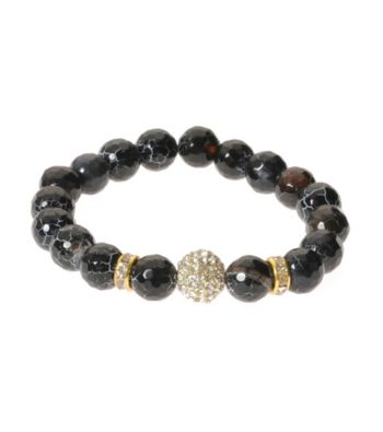 L&J Accessories Jet Fire Agate Bead Stretch Bracelet with Pave Fireball Bracelet