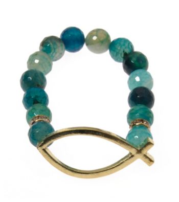 L&J Accessories Green Fire Agate Bead Fish Stretch Bracelet