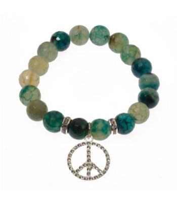 L&J Accessories Green Fire Agate Bead Peace Sign Stretch Bracelet