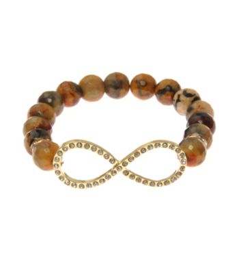 L&J Accessories Natural Brown Fire Agate Bead Infinity Stretch Bracelet