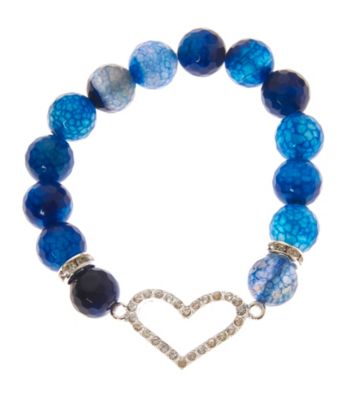 L&J Accessories Blue Fire Agate Bead Heart Stretch Bracelet