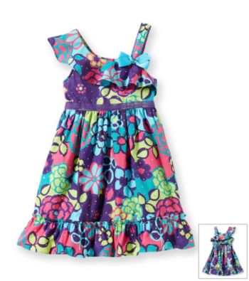 Sweet Heart Rose® Girls' 2T-6X Multi Turquoise One-Shoulder Hologram Floral Dress