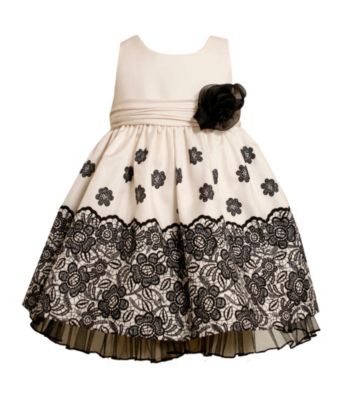Bonnie Jean® Girls' 2T-4T Ivory/Black Shantung Dress