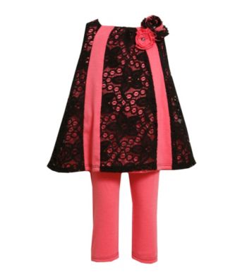 Bonnie Jean® Girls' 4-6X Pink/Black Lace Leggings Set