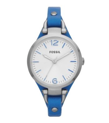 Fossil® Women's Georgia Watch in Stainless Steel with Blue Leather Strap