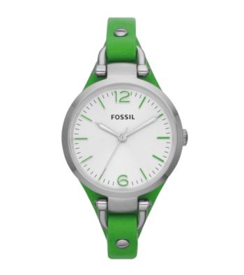 Fossil® Women's Georgia Watch in Stainless Steel with Green Leather Strap