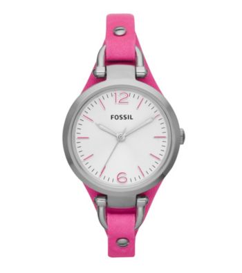 Fossil® Women's Georgia Watch in Stainless Steel with Pink Leather Strap
