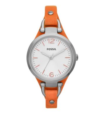 Fossil® Women's Georgia Watch in Stainless Steel with Orange Leather Strap