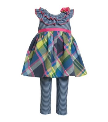 Bonnie Jean® Baby Girls' Navy Plaid 2-pc. Leggings and Dress Set
