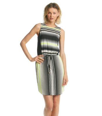 Vince Camuto® Tie Waist Echo Wave Print Dress