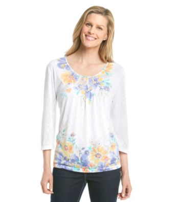 Alfred Dunner® Scoopneckl Embellished Flower Border Burnout Top
