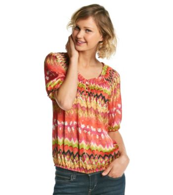 Notations® Smocked Neckline All Over Print Shirt