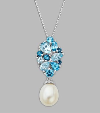 Freshwater Pearl & Blue Topaz Pendant in Sterling Silver