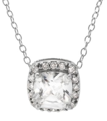 Athra Cushion Cubic Zirconia Pendant With Sterling Silver Cable Chain