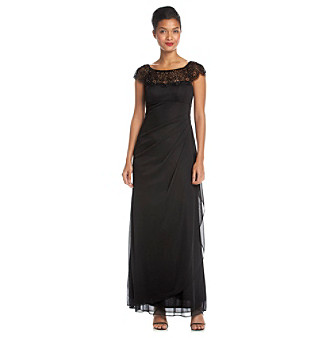 Xscape Beaded Top Long Cocktail Dress