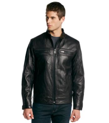 michael kors men's black leather jacket