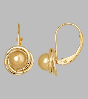 14K Yellow Gold 6mm Ball with Loveknot Bezel Lever Back 