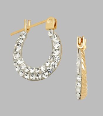 14K Yellow Gold Swirl Crystal Hoop Baby Earrings