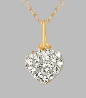 14K Yellow Gold 13" Clear Crystal Heart Baby Pendant