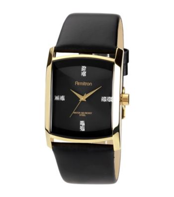 UPC 086702456680 product image for Armitron Men's Crystal Accented Goldtone Case Black Leather Strap Watch Men's | upcitemdb.com