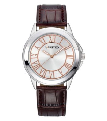 UPC 020571110601 product image for Unlisted by Kenneth Cole Silvertone Men's Dress Watch with Brown Strap Men's | upcitemdb.com