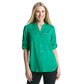 UPC 885719681753 product image for Calvin Klein Zip Pocket Roll Tab Blouse | upcitemdb.com