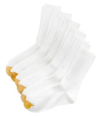 GOLD TOE&reg; 6-Pack White Ribbed Crew Socks