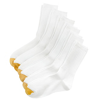 GOLD TOE&reg; 6-Pack White Ribbed Crew Socks