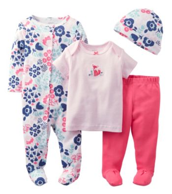 UPC 888510001089 product image for Carter's® Baby Girls' Pink / Navy Four-Piece Floral Layette Set | upcitemdb.com