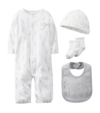 UPC 888510000358 product image for Carter's® Baby White / Grey Four-Piece Giraffe Print Layette Set | upcitemdb.com
