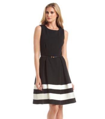 UPC 888738146258 product image for Calvin Klein Belted Stripe Fit And Flare Dress | upcitemdb.com