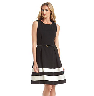 UPC 888738146258 product image for Calvin Klein Belted Stripe Fit And Flare Dress | upcitemdb.com