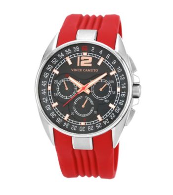 Vince Camuto Men's Multi-Function Red Silicone Strap Watch 