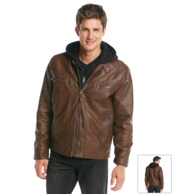 calvin klein men's leather jacket with hood