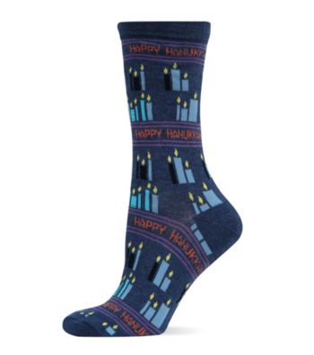 UPC 047852070928 product image for Hot Sox Denim Happy Hannukah Crew Socks | upcitemdb.com