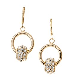 Nine West® Goldtone Leverback Drop Earrings with Simulated Crystal Roundel