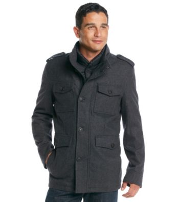 guess men's wool coat with hood