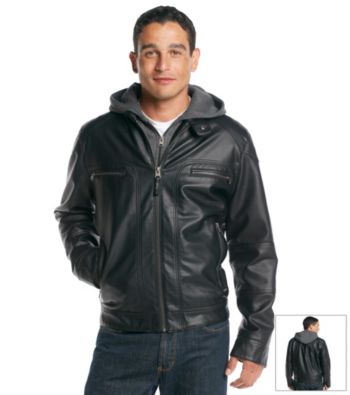 UPC 885719413644 product image for Calvin Klein Men's Faux Leather Moto Jacket with Hood Men's | upcitemdb.com
