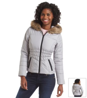 UPC 096547774481 product image for Pink Envelope Faux Fur Hooded Puffer Jacket Women's | upcitemdb.com