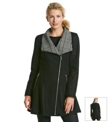 UPC 729391804034 GUESS Glen Plaid Detail Skirt Wool Blend Coat upcitemdb