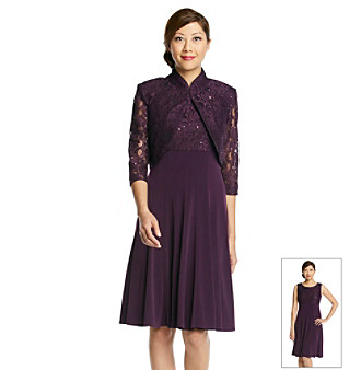 UPC 689886159486 product image for Jessica Howard® Petites' Elbow Sleeve Lace Bolero Jacket Dress | upcitemdb.com