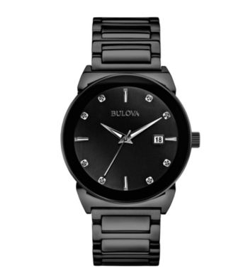 Bulova&reg; Men's Black Bracelet Diamond Dial Watch