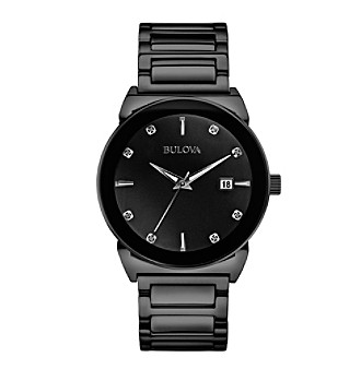Bulova&reg; Men's Black Bracelet Diamond Dial Watch