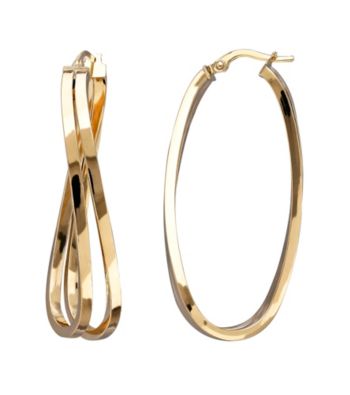 14K Yellow Gold Curved Double Hoop Earrings